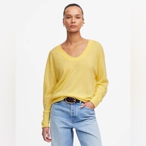 Madewell Cashmere U-Neck Pullover in Iced Lemon Yellow Size Small